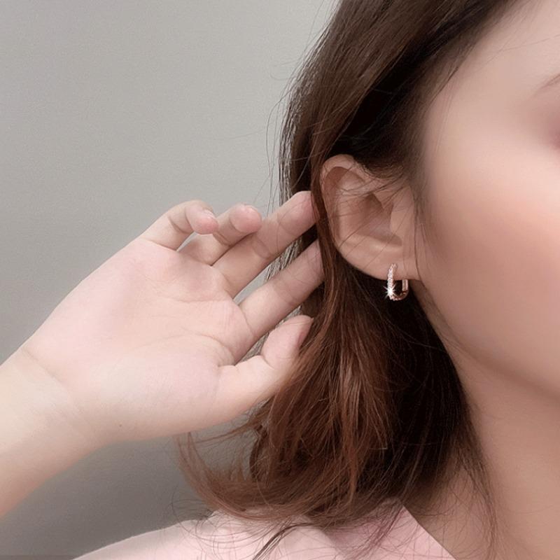 Серьги-кольца из серебра 925 пробы для женщин Модные Роскошные Серьги с Кристаллами Циркония Вечеринка Свадьба Универсальные Украшения