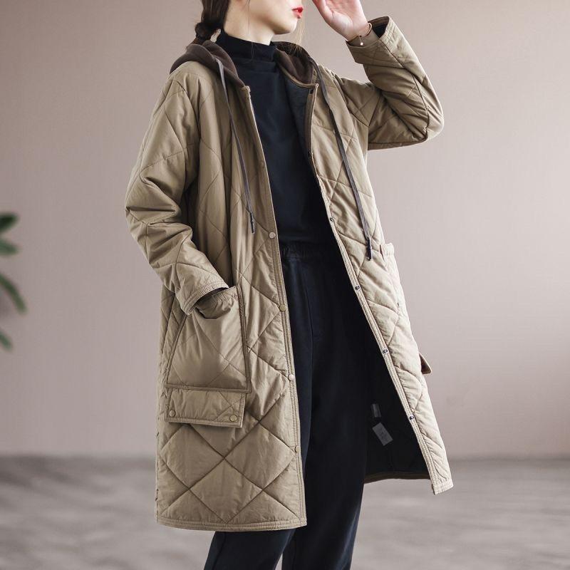 Women's Diamond-shaped Padded Jacket Loose Large Size Casual Mid-length Padded Jacket