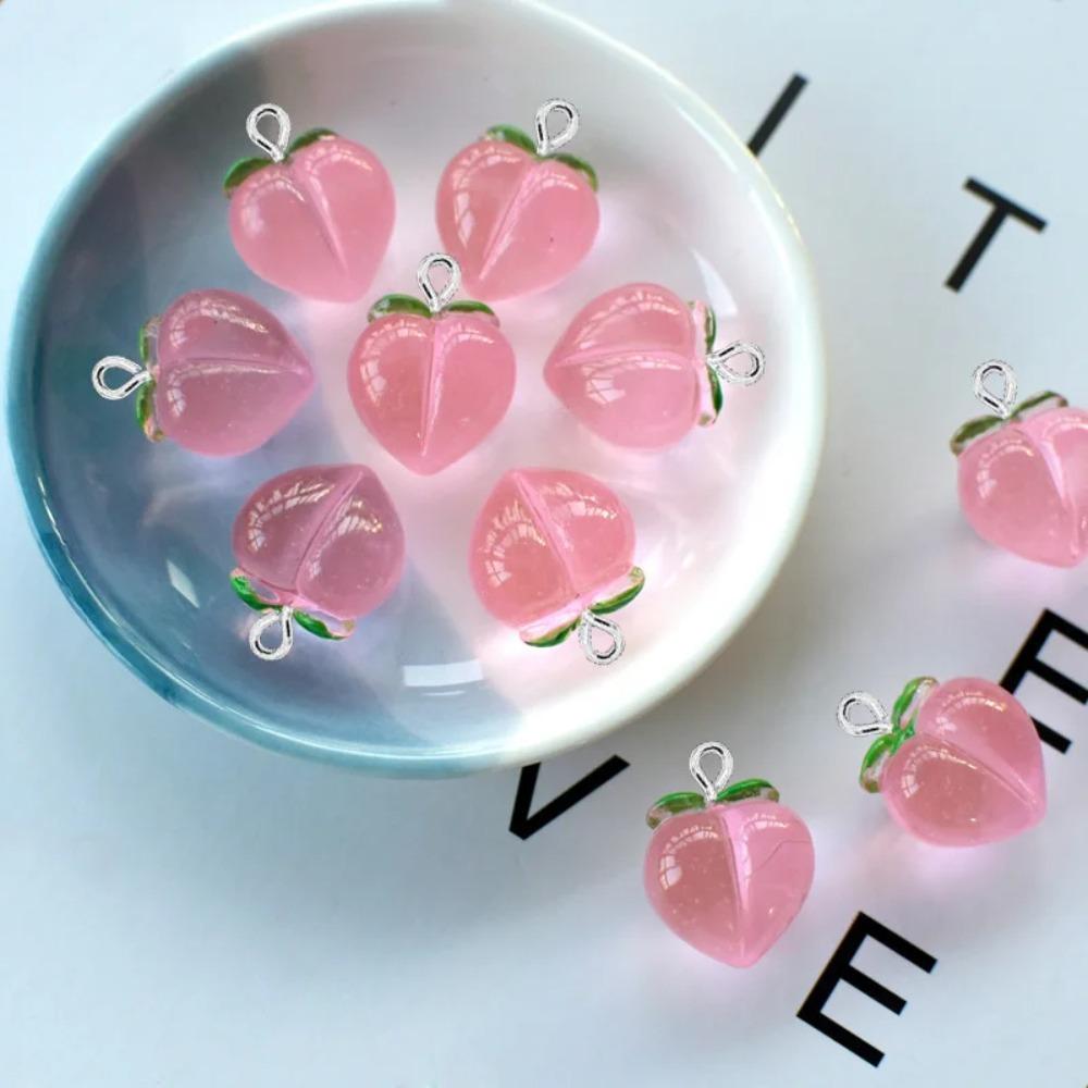 10pcs DIY Peach Flat Resin Charms Pendant 3D Fruit Pendants Jewelry Making Accessories