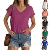 New Fashion Casual Women's Top Summer V-neck T-shirt With Dot Cap Sleeves Top