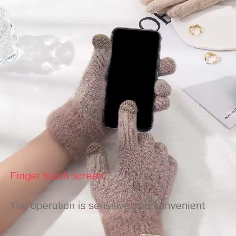 Зимние корейские вязаные перчатки для женщин, высокоэластичные, теплые, с пальцами, утолщенные, комбинированные, универсальные перчатки для повседневной жизни и работы