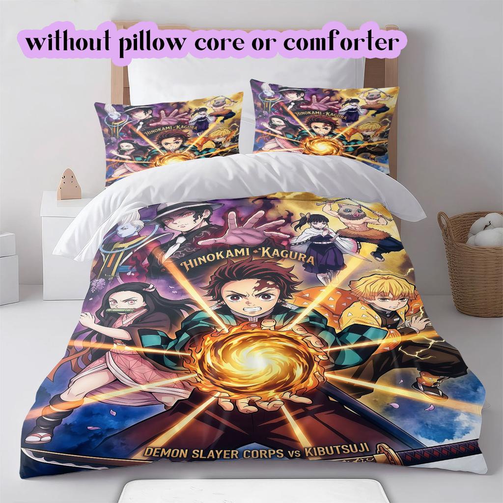 Demon Slayer Modern 3 Piece Anime Duvet Cover,Cartoon Printed Bedding Set,Cool Bedroom Decoration Comforter Cover for Kids_LIAN