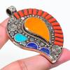 Vintage Tibetan Nepali Pendant 2.7" Natural Coral Lapis Lazuli Turquoise NP 2500