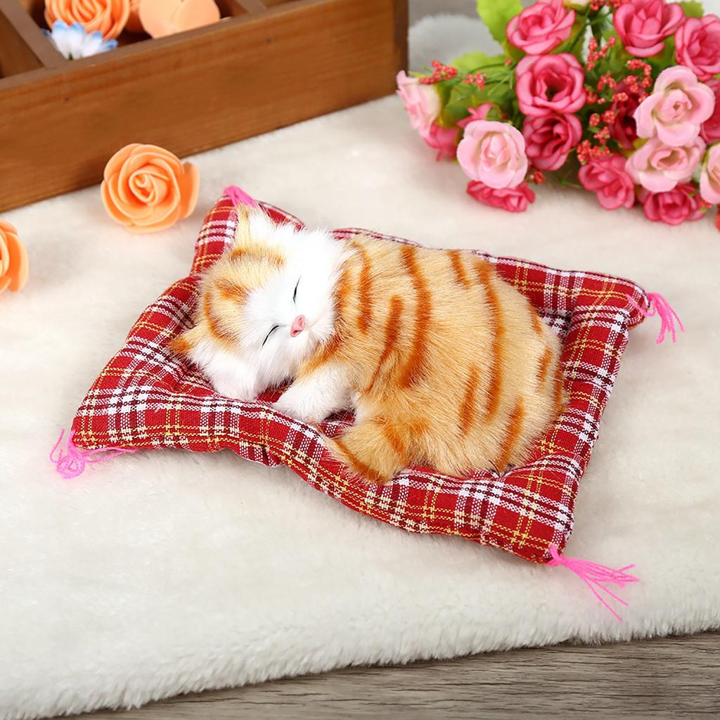 Super Cute Simulation Sounding Sleeping Kittens Cats Plush Toys Doll Christmas Gift Yellow