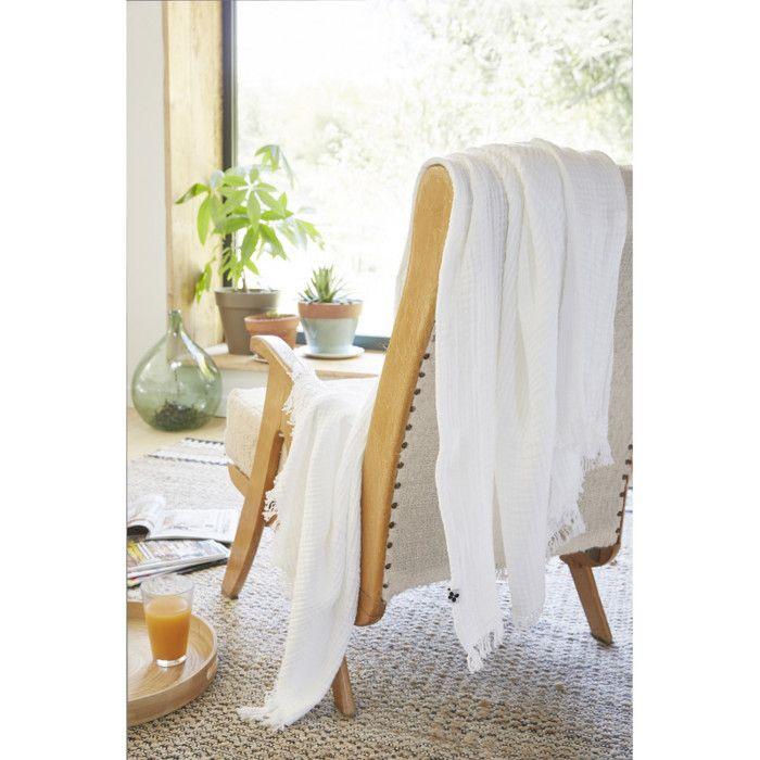 Plaid à franges "Gaïa" toutes dimensions "Gaze de Coton" - 180x220 - Gaïa Chantilly