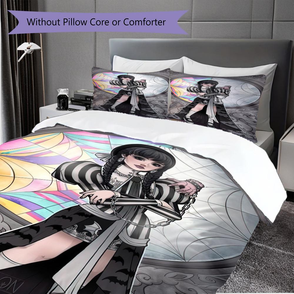1PC Wednesday pattern Bedding Quilt Set Quilt Cover Pillowcase Home Decoration Birthday Gift (1 * duvet cover + 2 * pillowcase, without core)