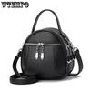 Female Multi Layer Solid Color Handheld Small Round Bags Office Ladies Zipper Crossbody Bag Soft Faux Leather Versatile Shoulder Bag
