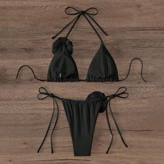 2 шт./комплект женский комплект бикини на шнуровке бюстгальтер с подкладкой плавки комплект 3D цветочный декор пляжный стиль купальники