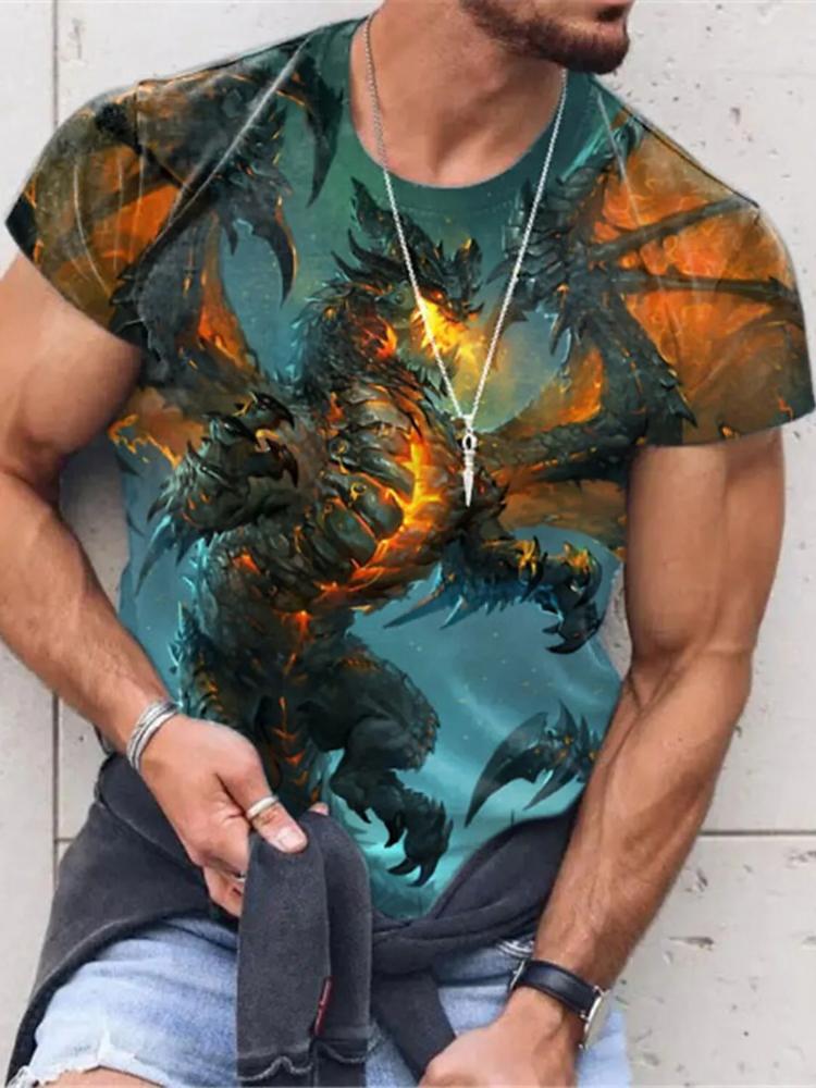 Мужская футболка для мужчин, одежда большого размера, футболка с китайским драконом и графическим 3D принтом, летние повседневные модные топы с короткими рукавами