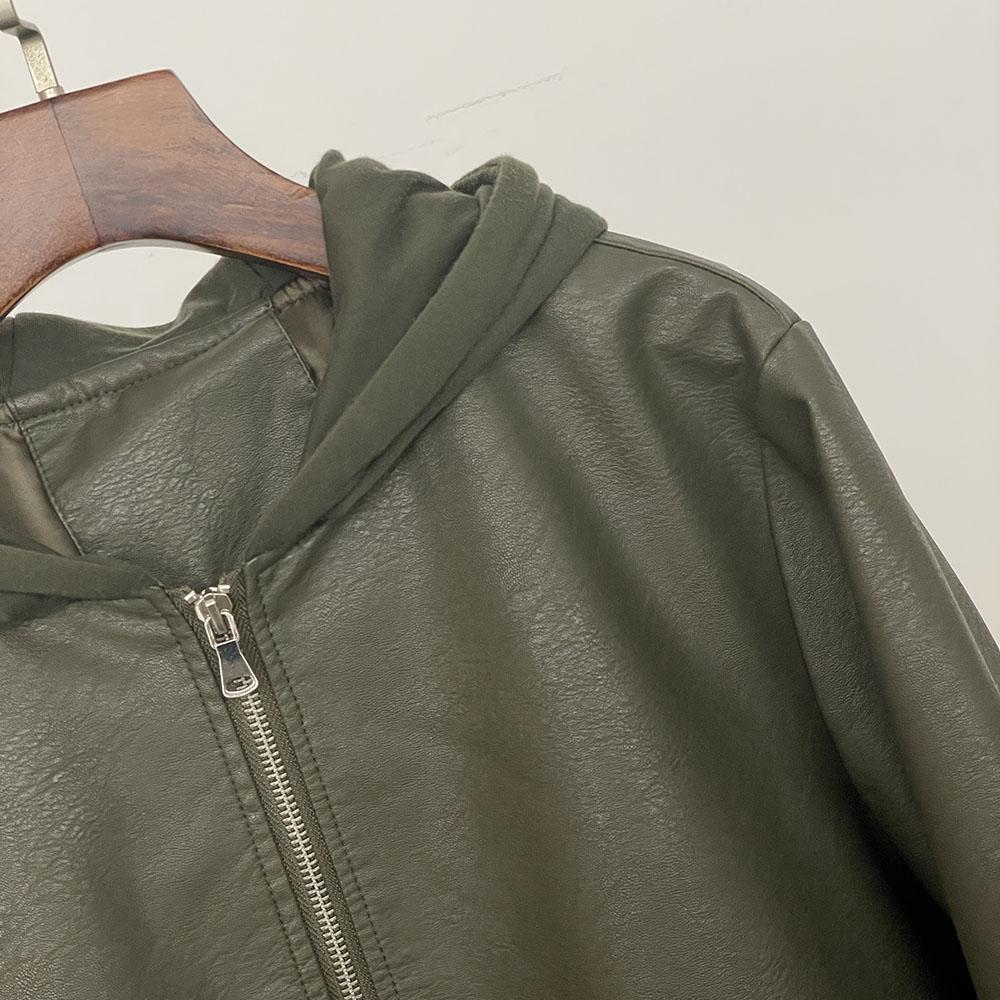 OFTBUY Женская винтажная свободная короткая куртка из искусственной кожи с капюшоном, повседневная байкерская куртка, женская куртка на молнии в стиле ретро, байкерское пальто, верхняя одежда, топы