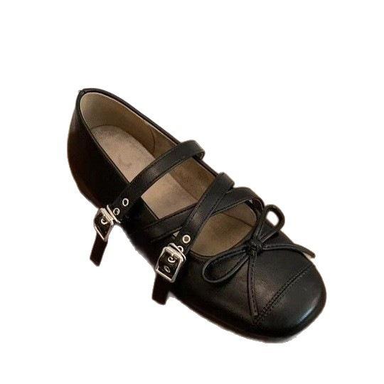 French retro design Mary Jane shoes autumn new square head cross buckle ballet shoes