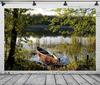 Rustic Boat Pond Landscape Tapestry Wall Art Nature Woodland Scene Home Decor Printed Canvas Picture Abstract Tropical River Mur