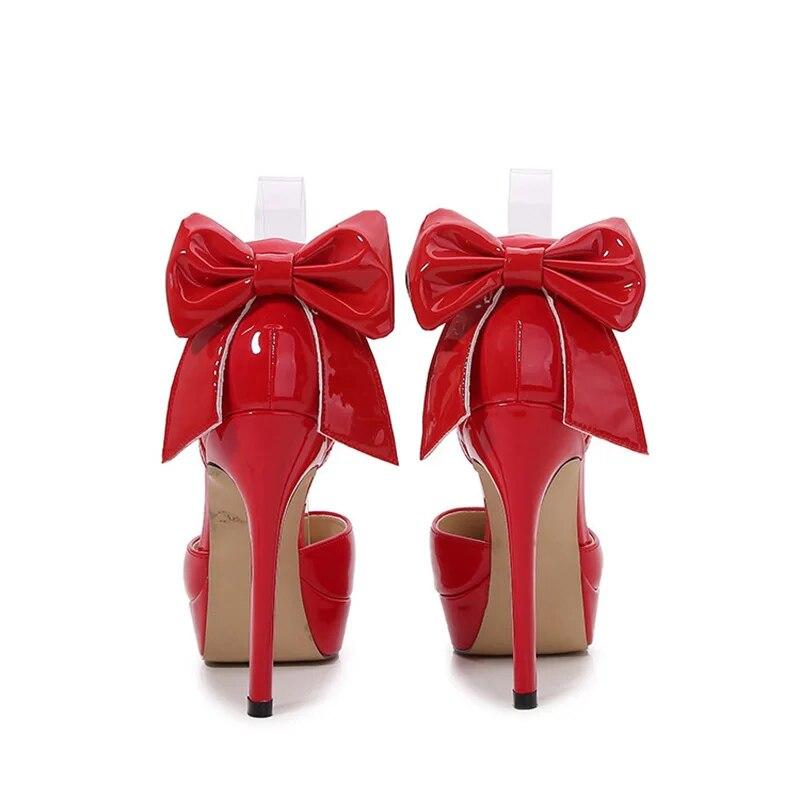 Женские сексуальные туфли-лодочки, женские туфли на шпильке, туфли-лодочки с острым носком, сексуальный бант, каблук 12 см, платформа 2,5 WZ