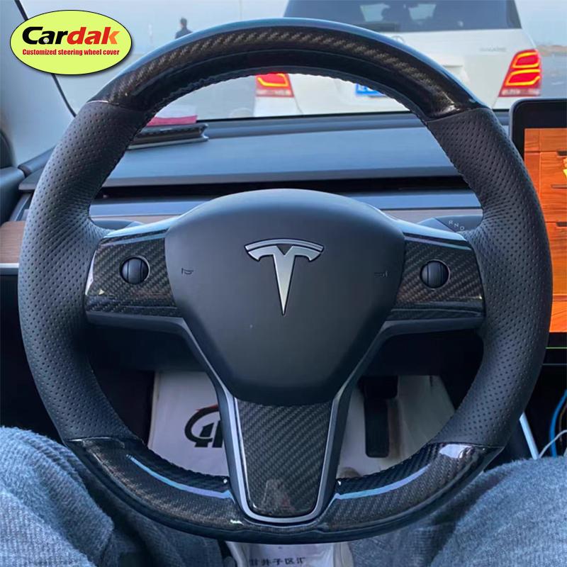 Full Soft Black Suede Car Steering Wheel Cover for Tesla Model 3 Y 3P YP 2017 2018