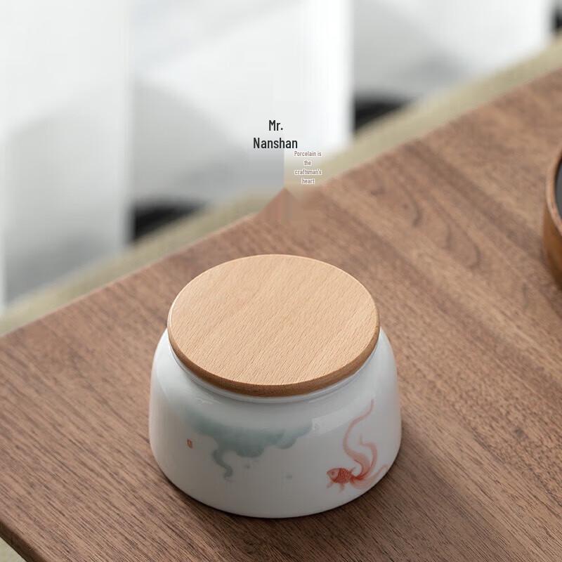 Nanshan Series Chinese Ceramic Tea Caddy with Beech Lid