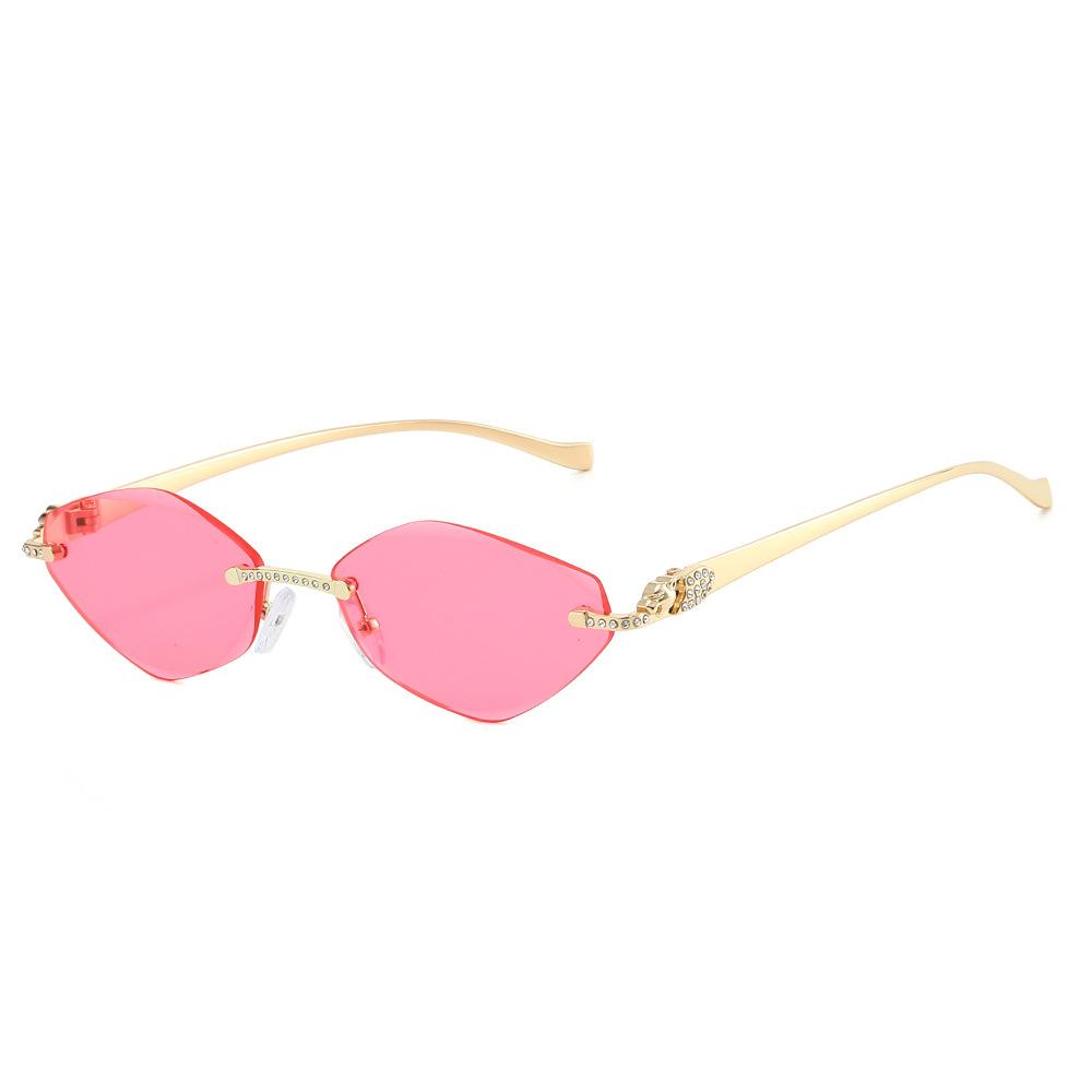 European and American new ins frameless trimmed cat eye sunglasses, fashionable diamond-encrusted sunglasses