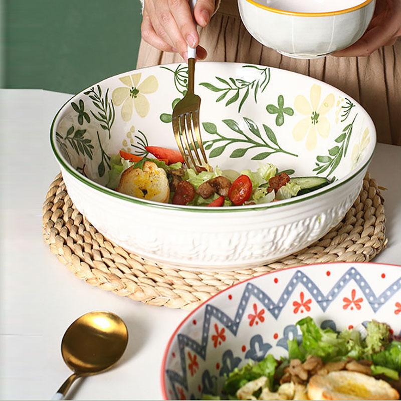 Large Ceramic Soup Bowl Pickled Cabbage Fish Chinese Household Large Bowl Three-dimensional Thickened Bowl Vegetable Bowl Fruit Bowl