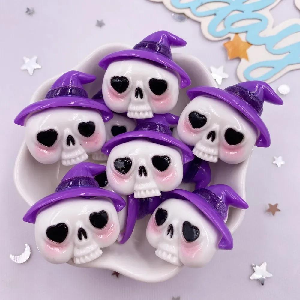 8 шт. смоляные красочные кавайные фигурки паука, летучей мыши, тыквы, медведя, призрака, черепа, плоские каменные фигурки, сделай сам, бант, украшение на Хэллоуин, альбом для вырезок