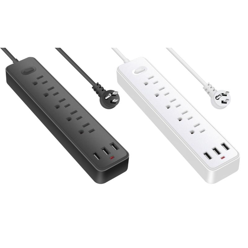 Настенная электрическая розетка с 5 не заземленными гнездами и 3 USB-портами для домашнего офиса, длина шнура 1,2 м