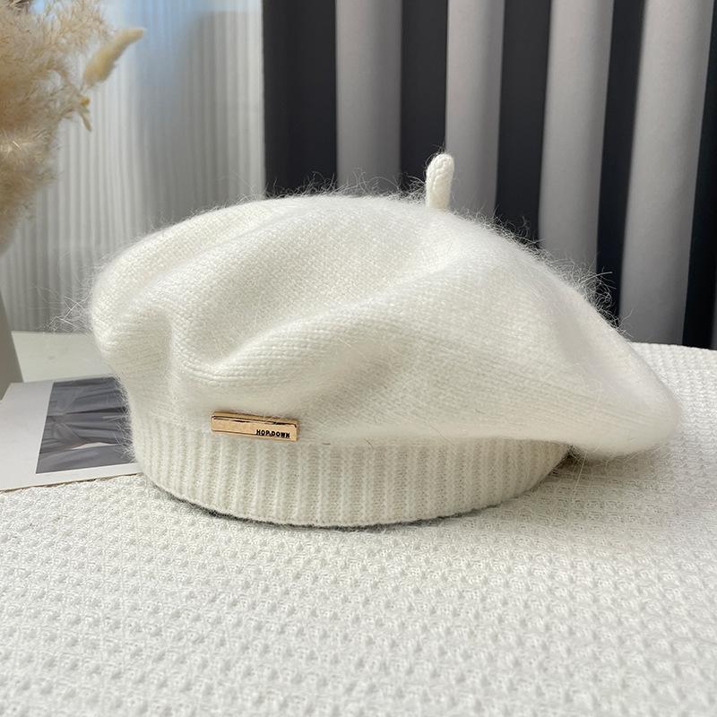 Берет из кроличьей шерсти для женщин, осень-зима, корейские серые шляпы для художников, ретро-кепки с железным логотипом и пряжей Bud