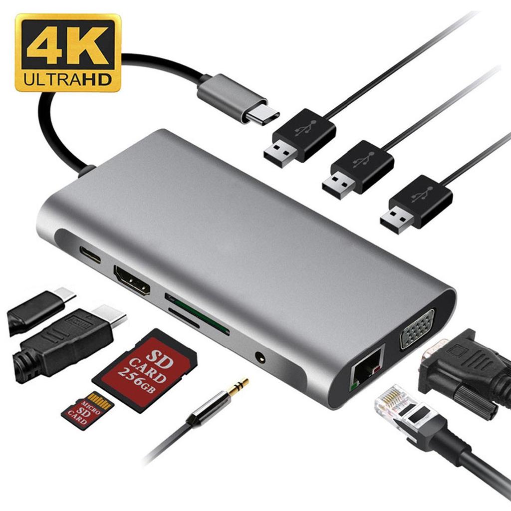 Док-станция расширения HD Type-C 4-в-1 с двумя HDMI, зеркалированием экрана и расширенным дисплеем, с USB 3.0 хаб-конвертером
