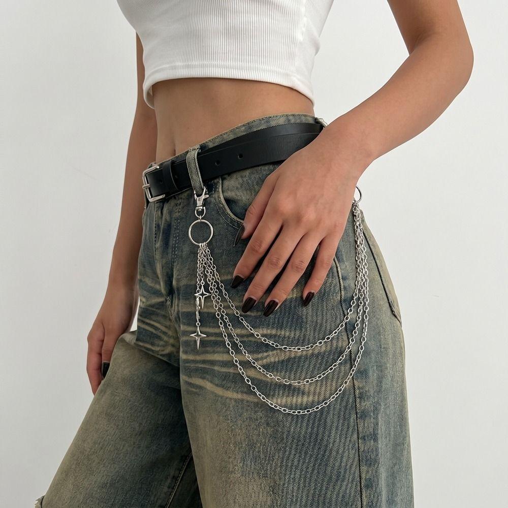 Pearl Cross Jeans Chain Zinc Zinc Zinc Alloy Punk Belt Chain Personality Metal Waist Chain Female