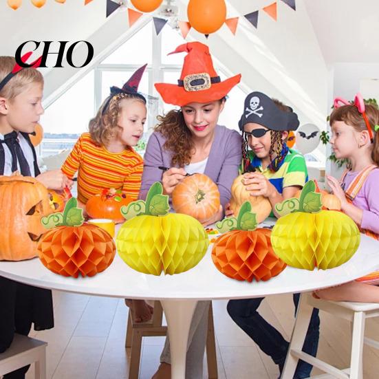 Thanksgiving Home Decor 3D Honeycomb Pumpkin Yellow Orange Decoration Centerpiece Table for Halloween Party Supplies