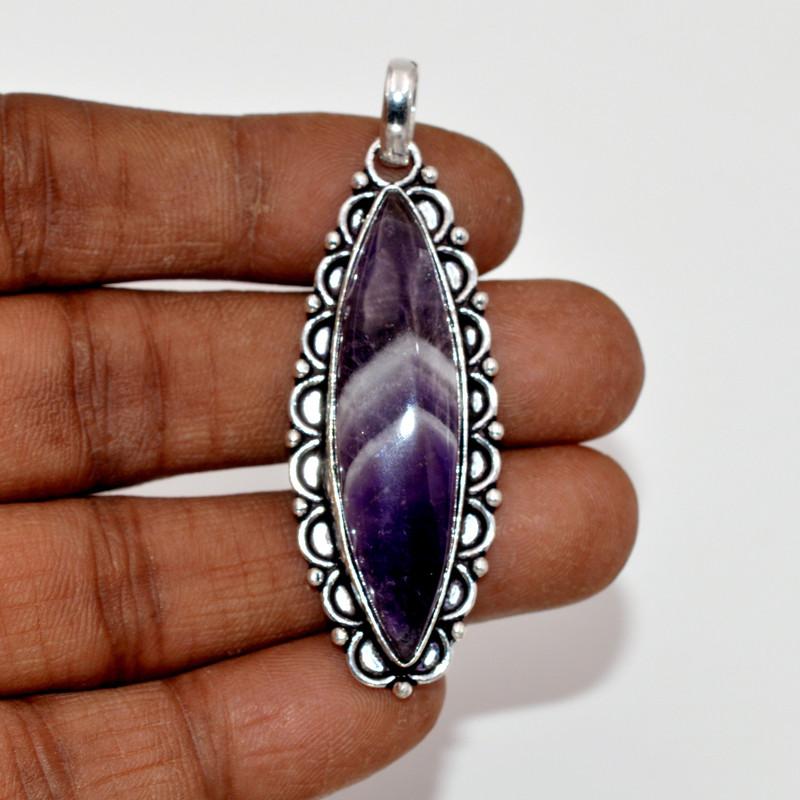 Purple Lace Amethyst Pendant Natural Gemstone 925 Sterling Silver Handmade Pendant Gift For Her