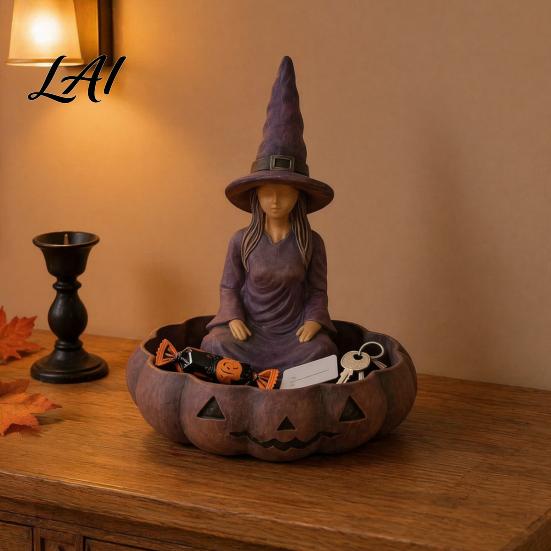 Vintage Style Storage Meditating Witch Jewelry Tray Gothic Resin Decorative Decoration Dish Mysterious Zen Desktop Organizer for Keys Trinkets Room