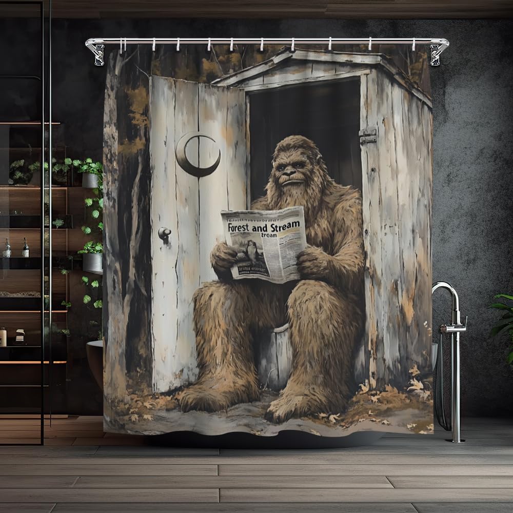 Vintage Bigfoot Sasquatch Shower Curtain, Funny Animal Cool Sasquatch Bathroom Decor Shower Curtains