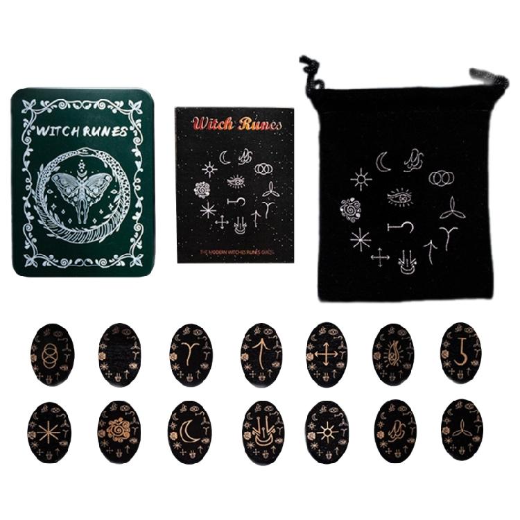 Набор рунических камней, руны из массива дерева с коробкой для путешествий, гаданий, колдовства