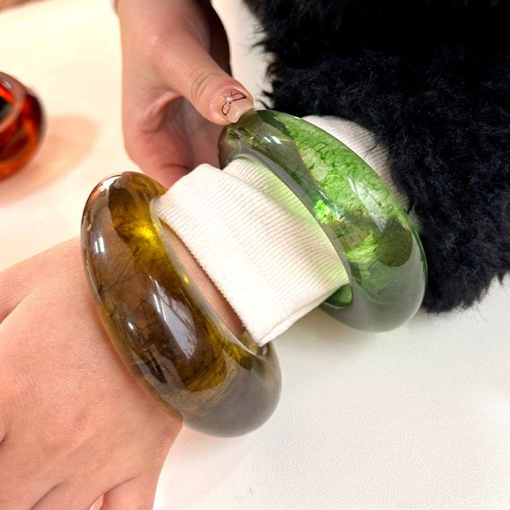 Круглый толстый браслет из смолы в стиле ретро, симпатичное нерегулярное широкое кольцо для женщин