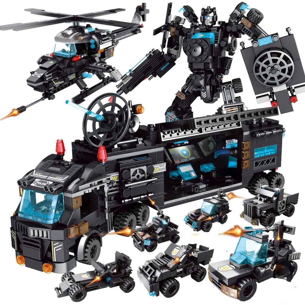 City Series Police Station Swat Building Blocks Fighting Robot Helicopter Bricks Kit Educational Toys For Children Gifts