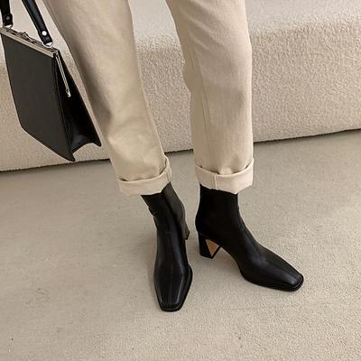 Женские сапоги в стиле Майяра, осенне-зимние, новые, толстые каблуки, французские квадратные, эластичные, тонкие, сапоги, высокие каблуки, короткие сапоги, женская обувь