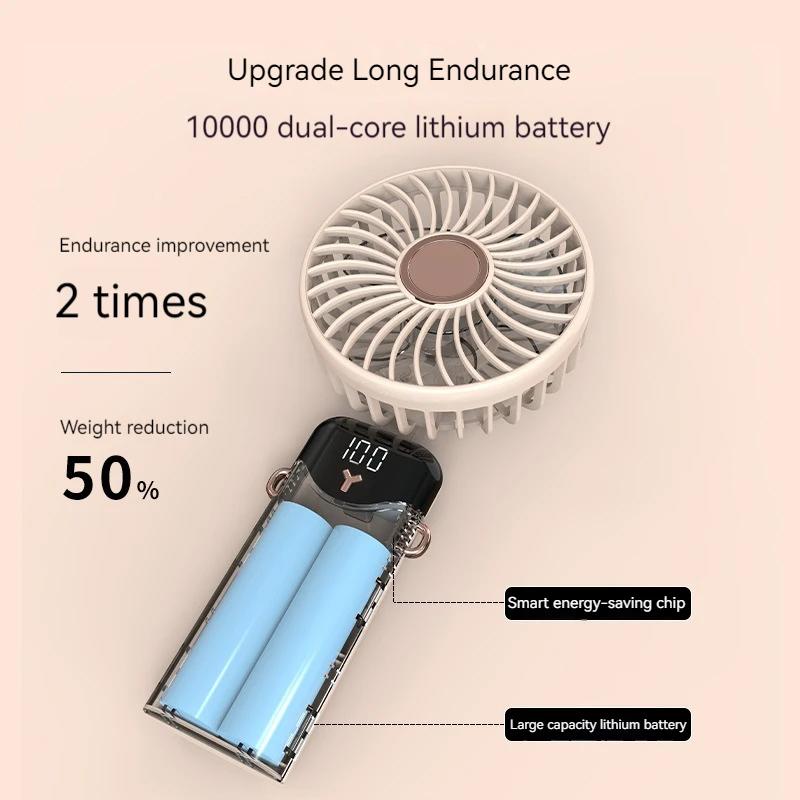 Мини-ручной USB-вентилятор Портативный бесшумный маленький вентилятор с интеллектуальным светодиодным цифровым дисплеем 6-скоростной складной перезаряжаемый вентилятор