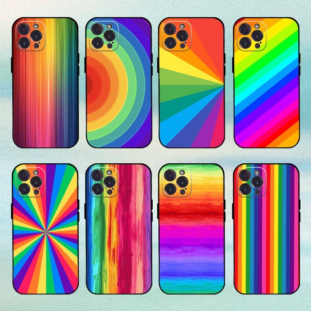 C-Colorful R-Rainbow Stripe Phone Case For iPhone 16 15 14 13 12 11 Pro Max Plus,5G Soft Black Case