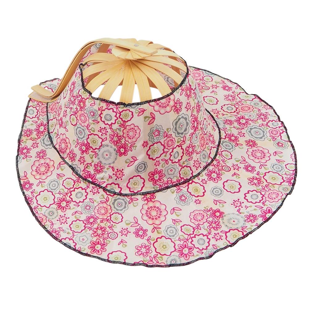 2 in 1 Bamboo Fan Foldable Sun Hat Floral Protection Cap Portable Multifunctional Women Folding