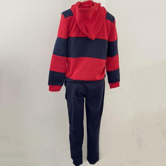 2 Pcs/Set Women Hoodie Pants Set Elastic Waist Striped Color Matching Hooded Long Sleeves Warm Drawstring Plus