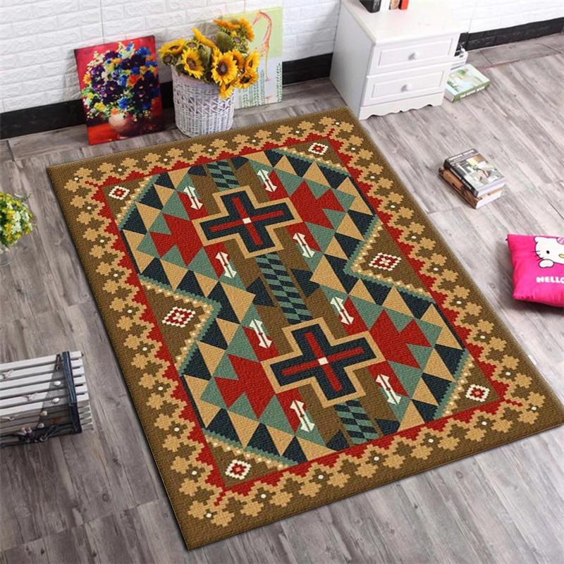 Vintage Tribal Geometric Print Area Rug, Non-Slip Soft Floor Mat for Living Room Bedroom Ethnic Home Decor Carpet