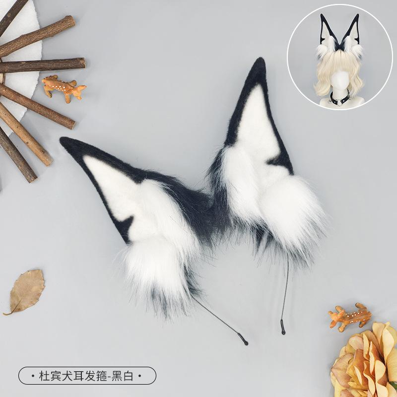 New Black Brown Animal Faux Fur Wolf Ears Headband Fluffy Plush Doberman Dog Hair Hoop Lolita Masquerade Halloween Cosplay Props