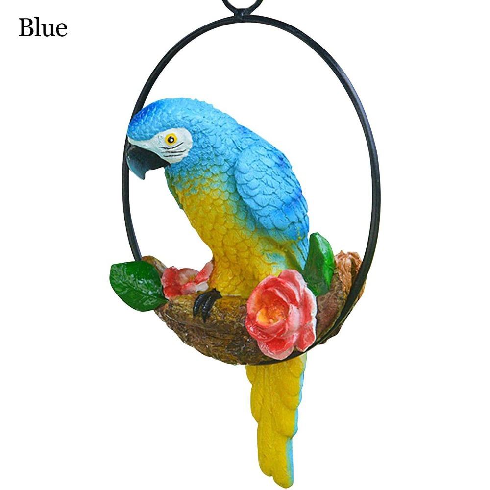 Artificial Bird Statues Iron Ring Hanging Sculpture Parrot Statue For Home Office Room Ornaments