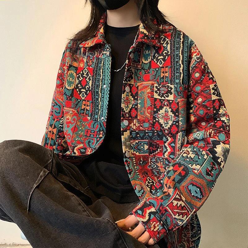 Ретро мужская весенне-осенняя куртка-рубашка с индийским принтом и легким ароматом