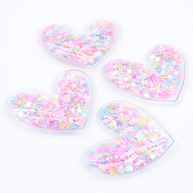 8Pcs/lots Transparent PVC Filling Sequin Heart Flatback Scrapbooking Ornamnet Patches Accessories DIY Crafts Supplies