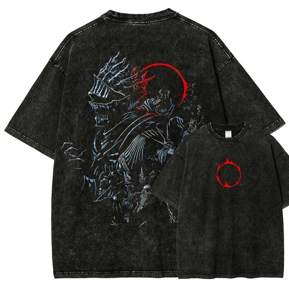 Популярная стираная футболка для любителей аниме Dark Souls, одежда с индивидуальностью, оверсайз, унисекс, одежда на весь год, Товар