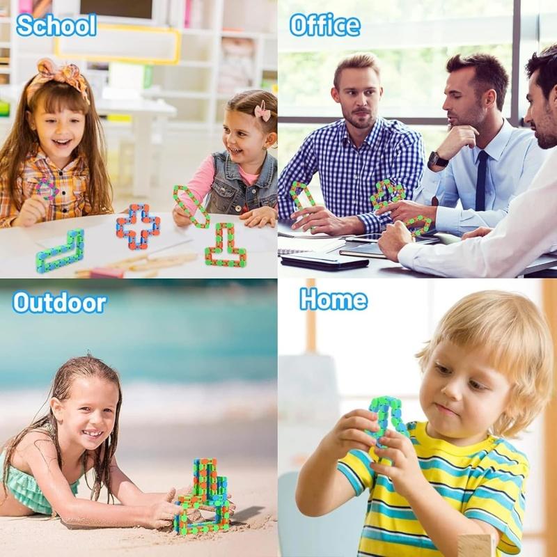 24 звена Wacky Tracks Snap and Click Игрушки-непоседы, Пластиковые цепочки Игрушки-змеи-непоседы, Игрушки для снятия стресса для детей