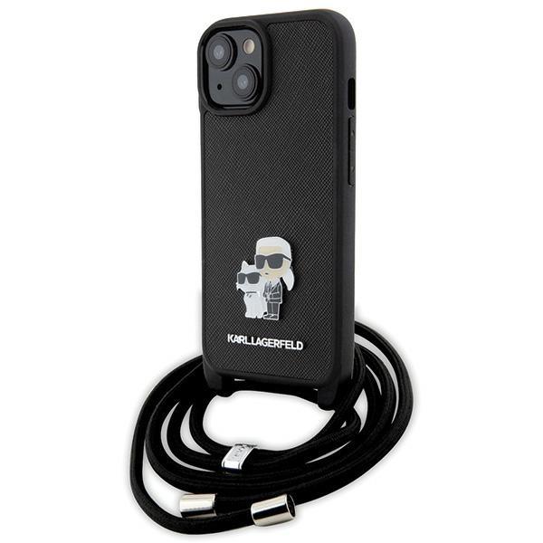 Karl Lagerfeld KLHCP15MSAKCPSK iPhone 15 Plus / 14 Plus 6.7" hardcase black/black Crossbody Saffiano Metal Pin Karl & Choupette