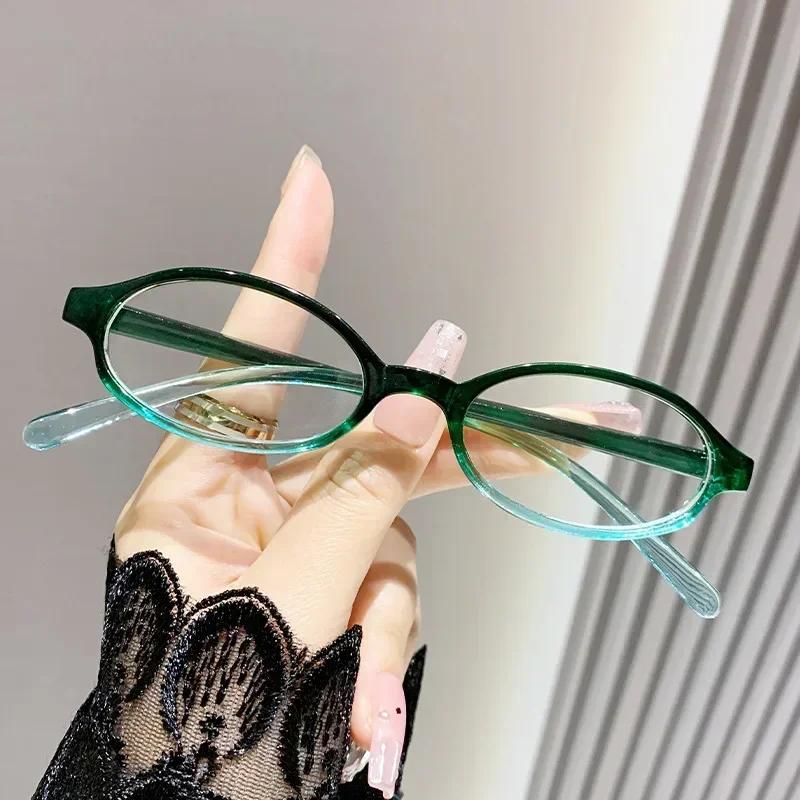 Retro Small Frame Oval Women Plain Glasses Spice Narrow Frame Anti-Blue Glasses Clear Computer Protection Glasses