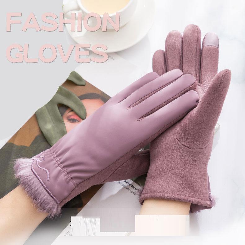 Хлопковые перчатки с перьями, женские зимние теплые и бархатные перчатки для верховой езды, водонепроницаемые ветрозащитные перчатки с сенсорным экраном, перчатки для выхода на улицу