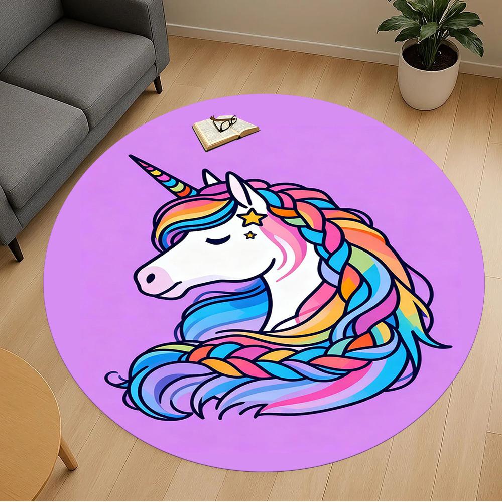 1PC Rainbow Unicorn Round Chair mat Area Rug - Non-Slip, Floor Mat for Office, Bedroom, and Indoor Decor -Gift D1127180