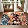 Crystal Velvet Square Rug Custom NameDemon Slayer Pattern Non Slip Home Floor Decor Rug